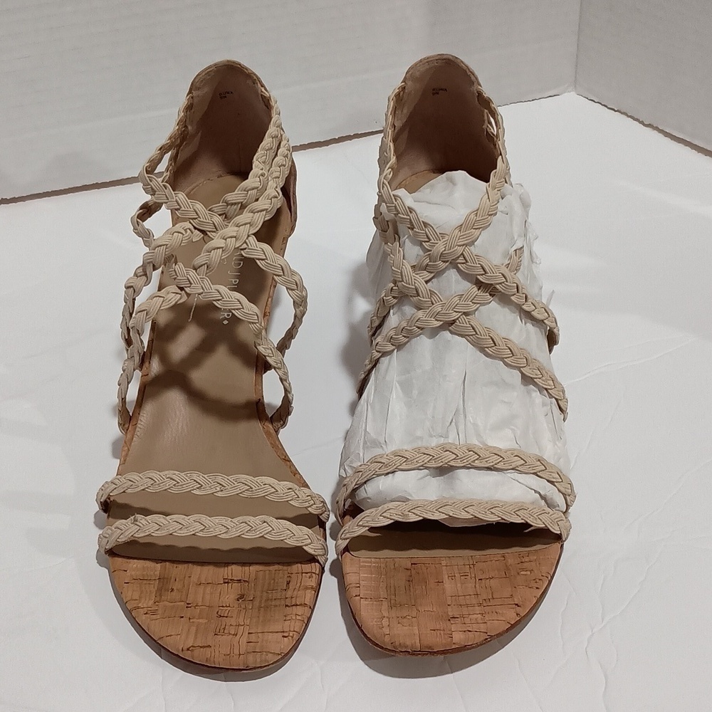 Donald Pliner Wooden Kitten Heel Cork Detailed Braided Strap Sandals Size 9N